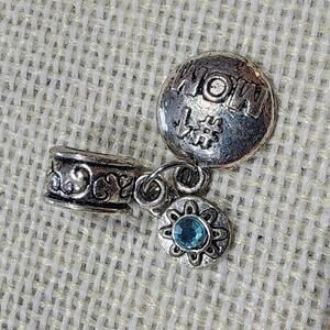 Mom Silver Charm with Blue Gemstone Accent